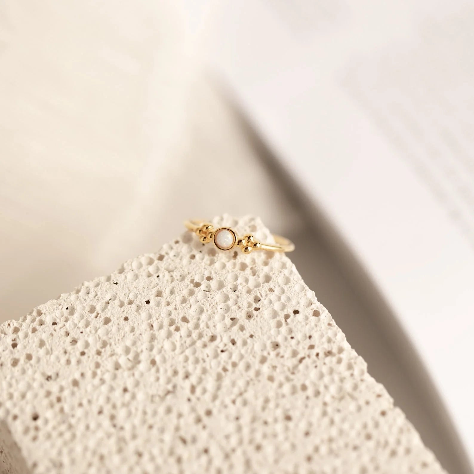 White Opal Ring Silver 18K Gold Plated