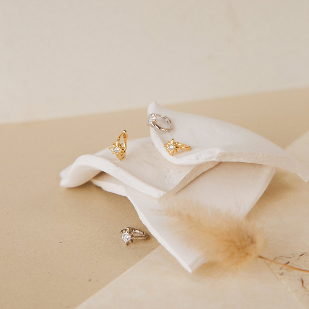 Diamond Sun Huggies Silver 18K Gold Plated