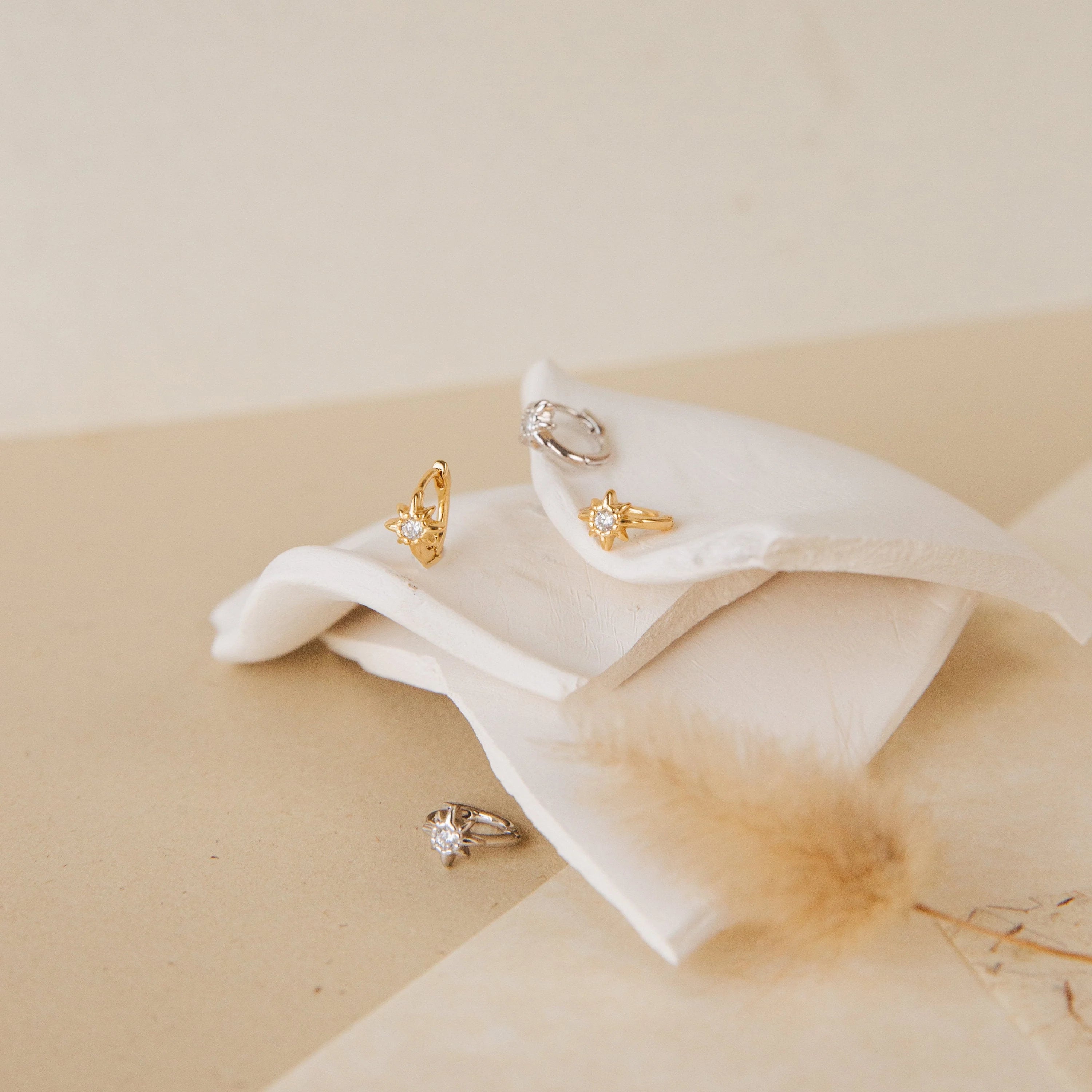 Diamond Sun Huggies Silver 18K Gold Plated