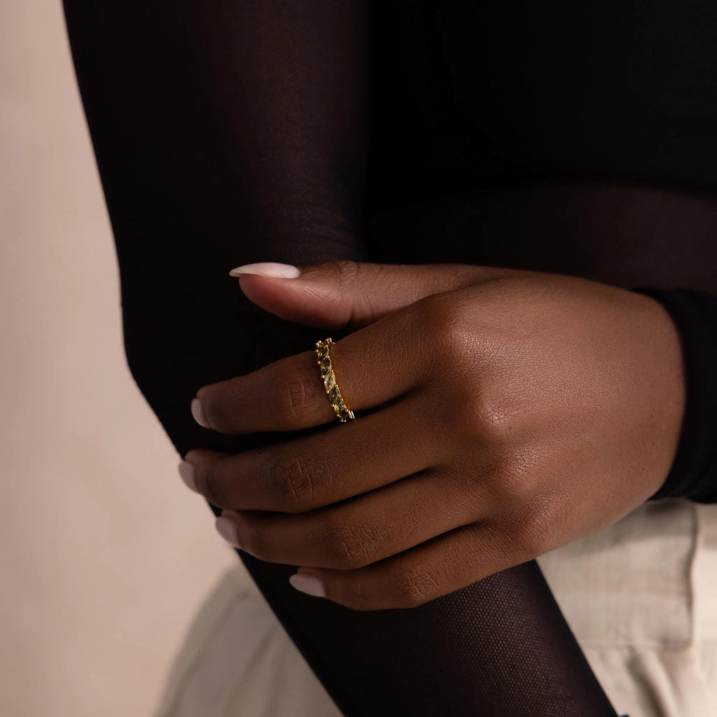Peridot Marquise Ombre Ring Silver 18K Gold Plated