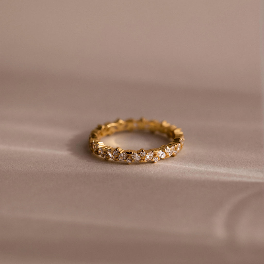 Diamond Cluster Eternity Ring Silver 18K Gold Plated