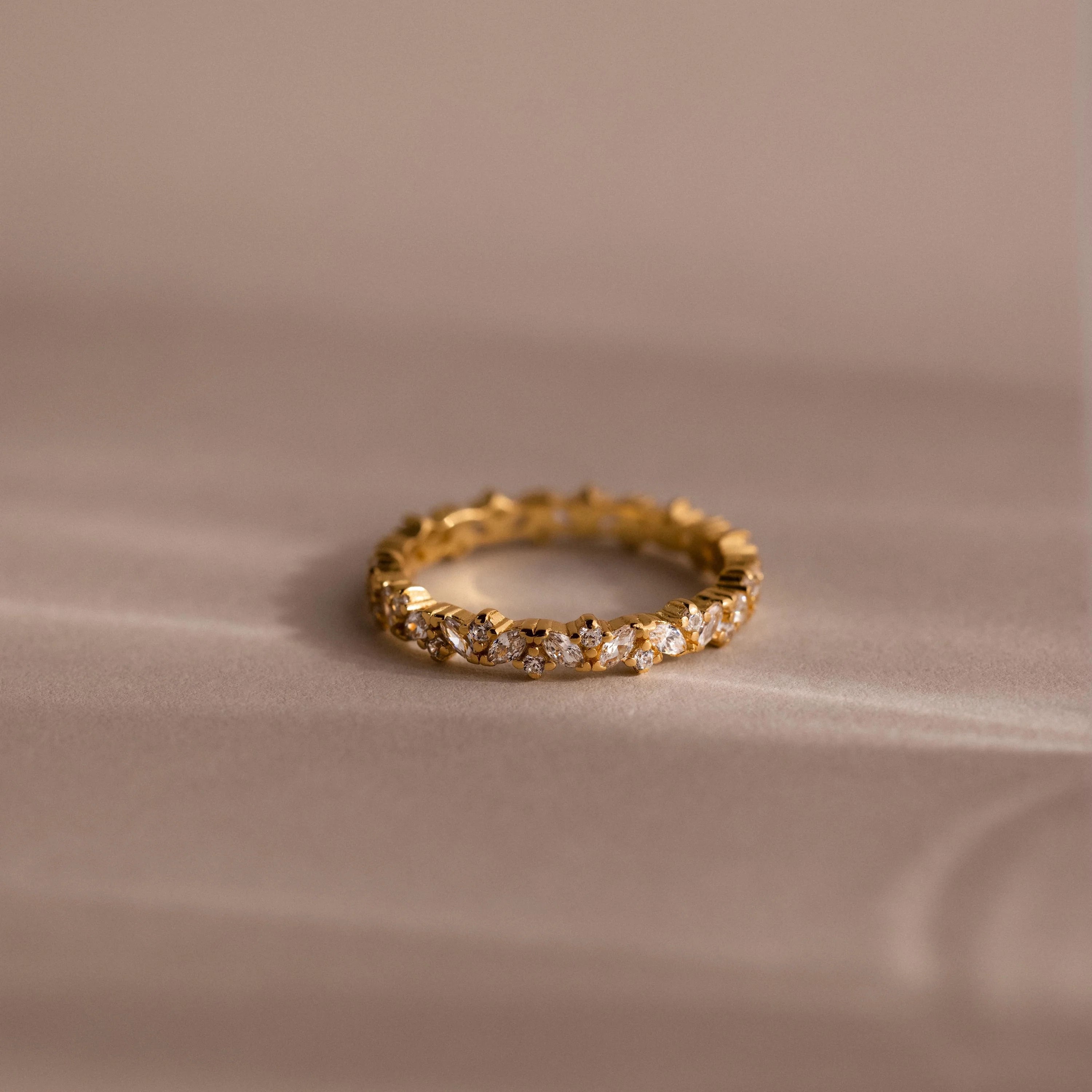 Diamond Cluster Eternity Ring Silver 18K Gold Plated