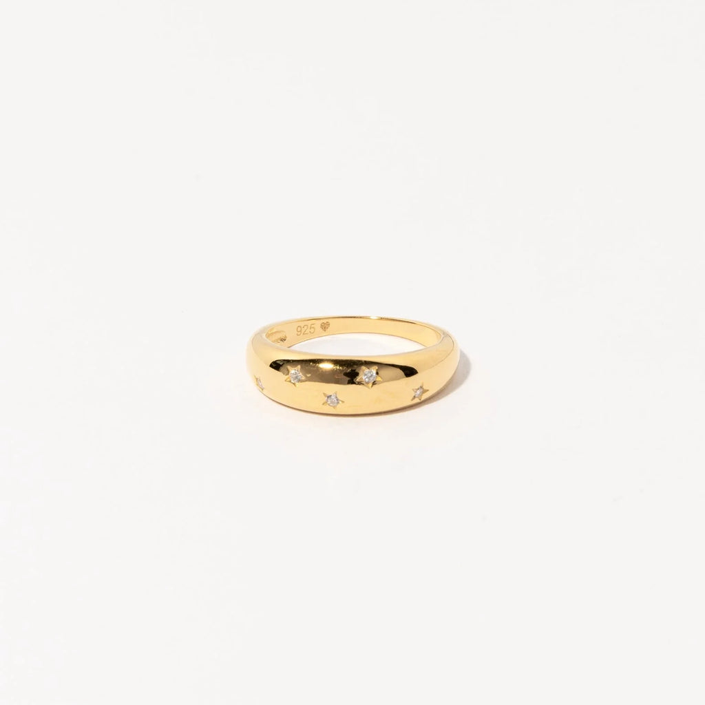 Diamond Star Dome Ring Silver 18K Gold Plated