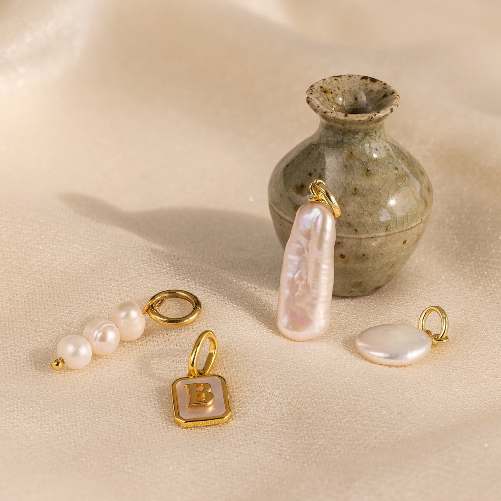 Long Baroque Pearl Charm Silver 18K Gold Plated