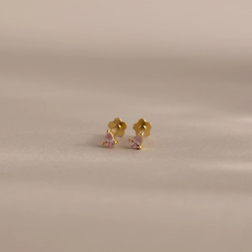 Teardrop Pink Tourmaline Flatback Studs Silver 18K Gold Plated