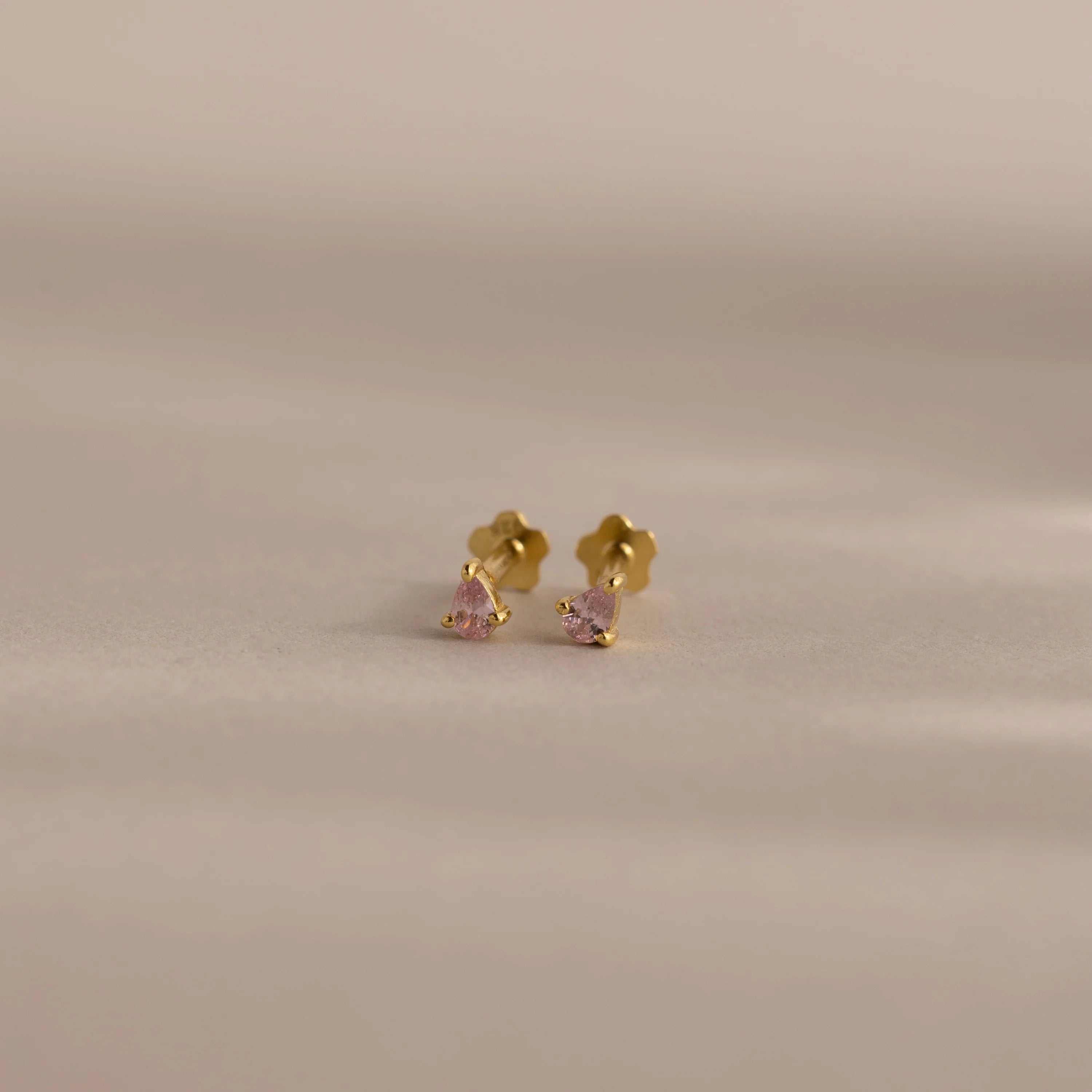 Teardrop Pink Tourmaline Flatback Studs Silver 18K Gold Plated