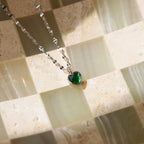 Tiny Jade Heart Necklace Silver 18K Gold Plated