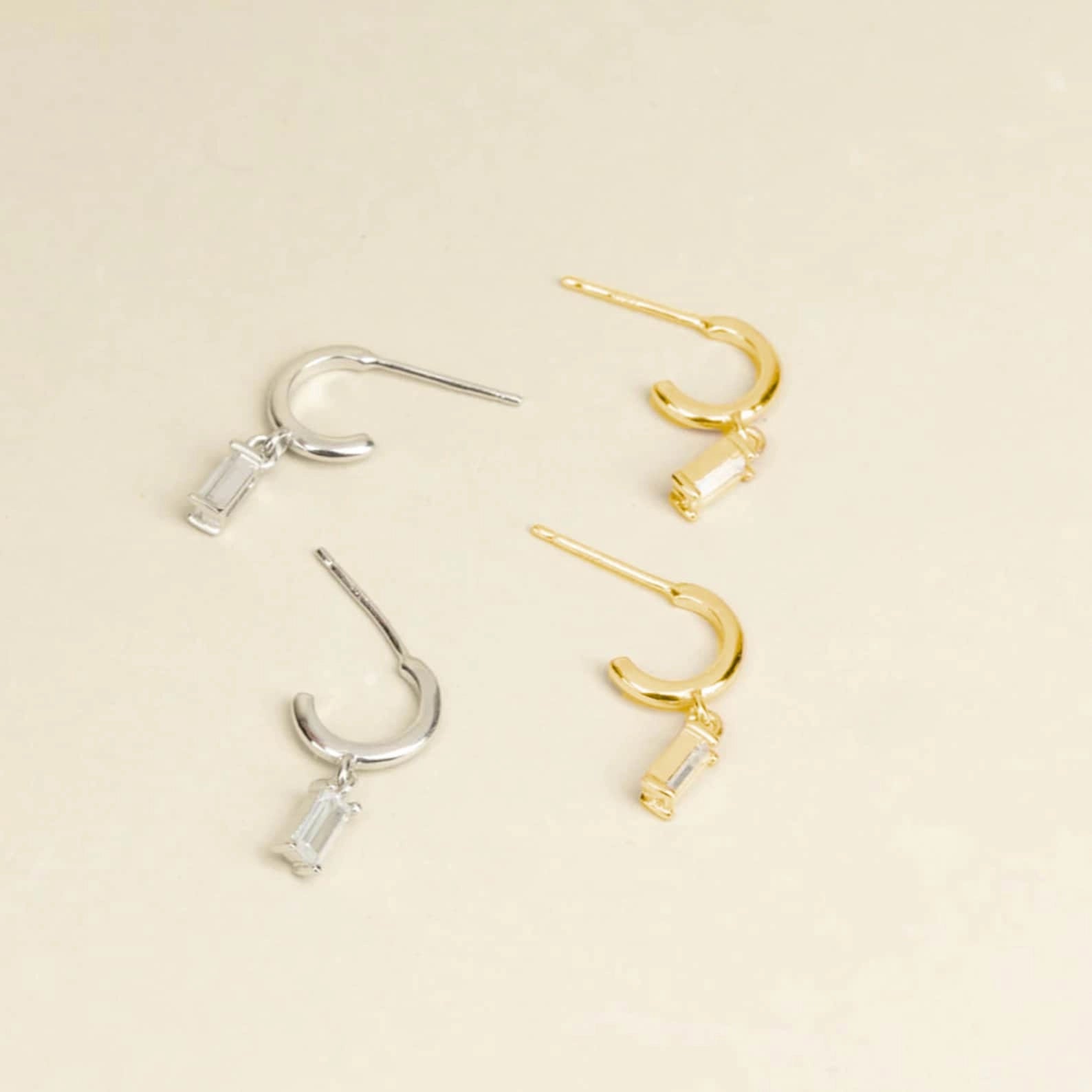 Lys Baguette Hoops Silver 18K Gold Plated