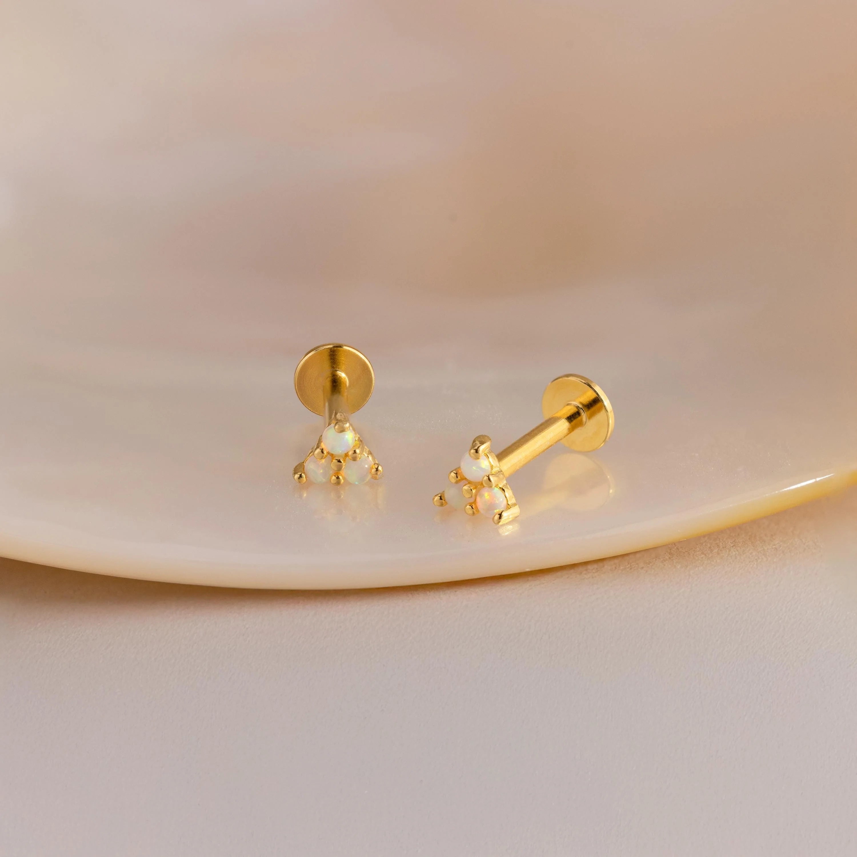 Opal Cluster Flatback Studs Silver 18K Gold Plated