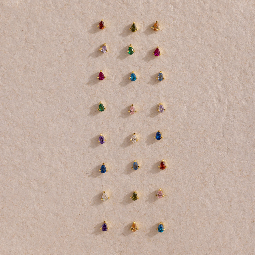 Teardrop Diamond Flat Back Studs Silver 18K Gold Plated