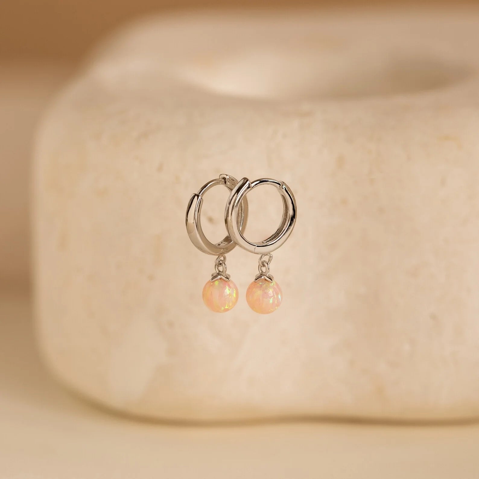Pink Opal Drop Huggies Silver 18K Gold Plated