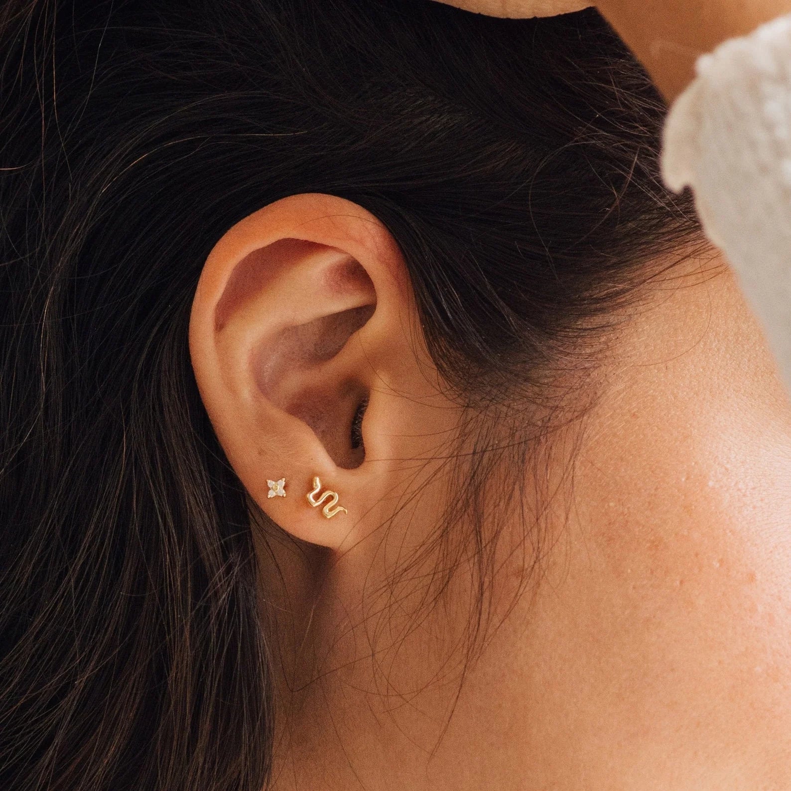 Tiny Python Studs Silver 18K Gold Plated
