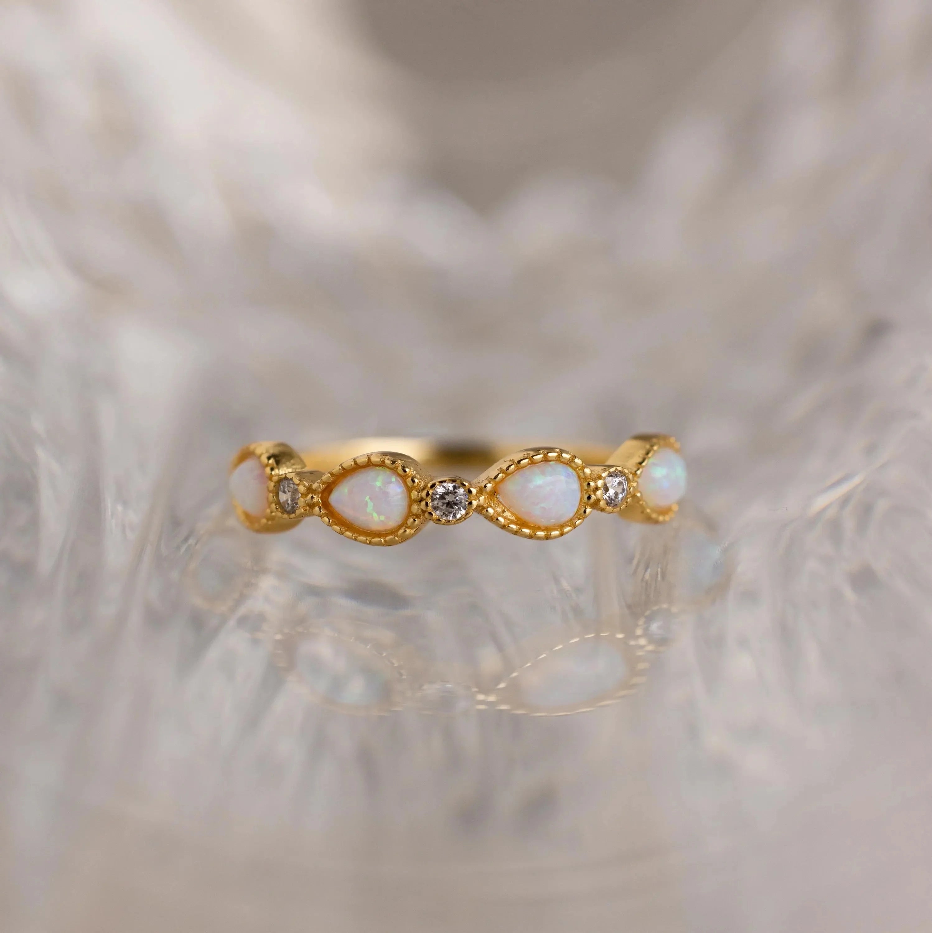 Opal Diamond Teardrop Ring Silver 18K Gold Plated