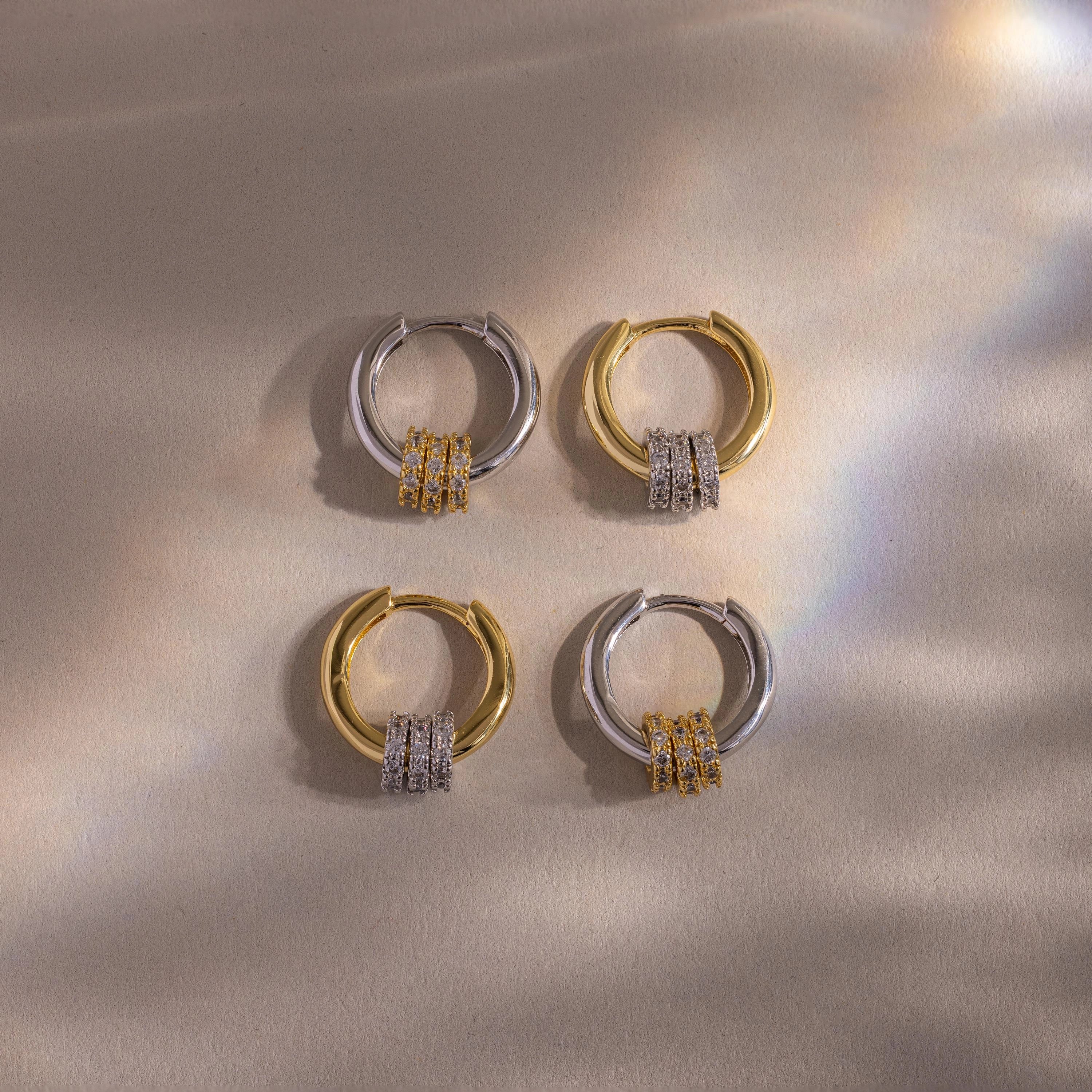 Mixed Metal Pave Hoops Silver 18K Gold Plated
