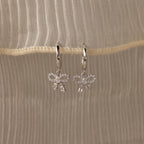 Pave Bow Charm Hoops Silver 18K Gold Plated