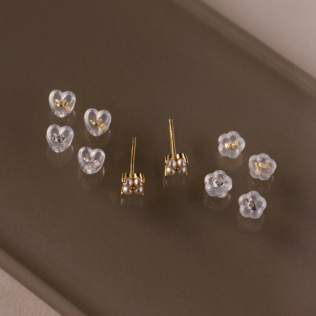 Heart & Flower Earring Backs  Silver 18K Gold Plated