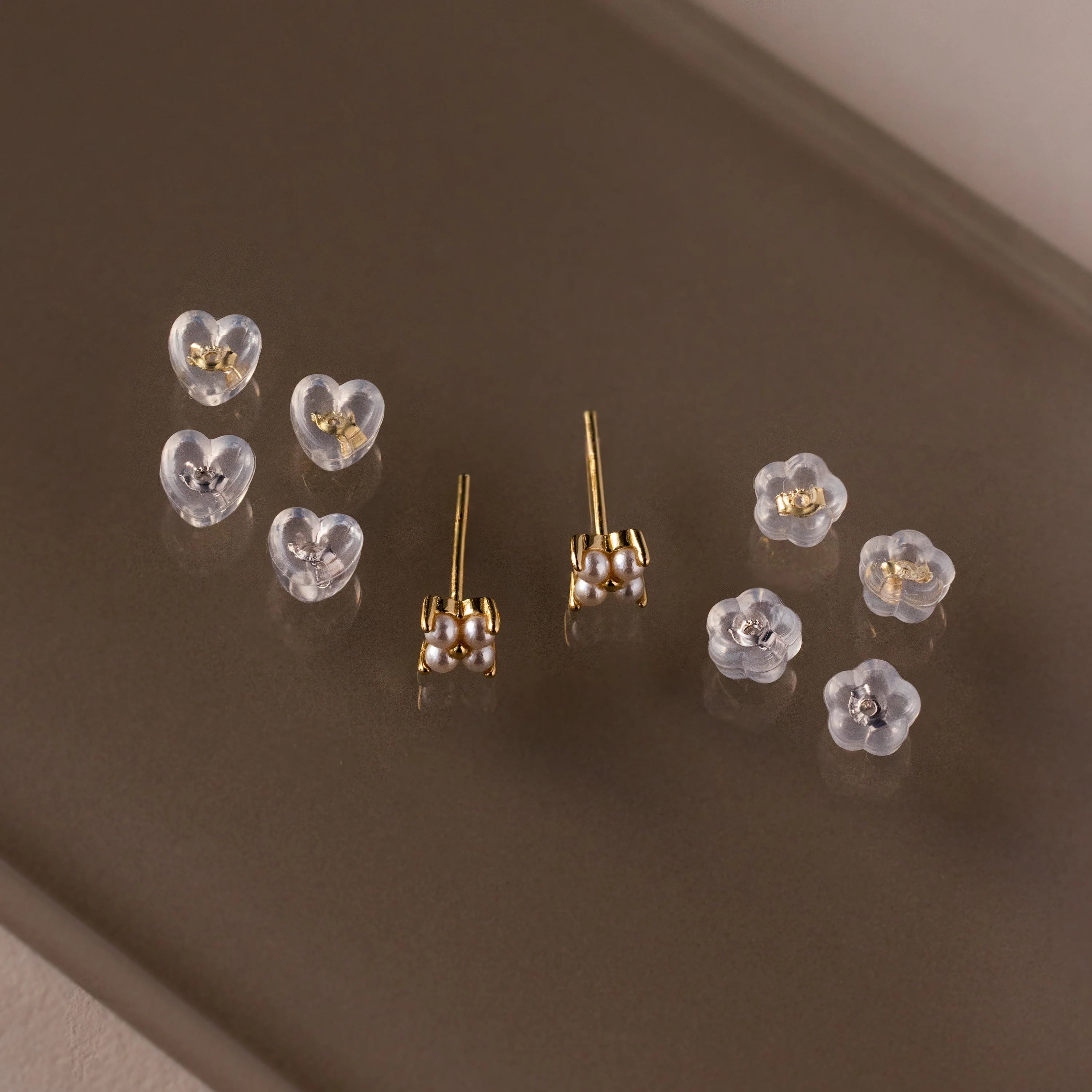 Heart & Flower Earring Backs  Silver 18K Gold Plated