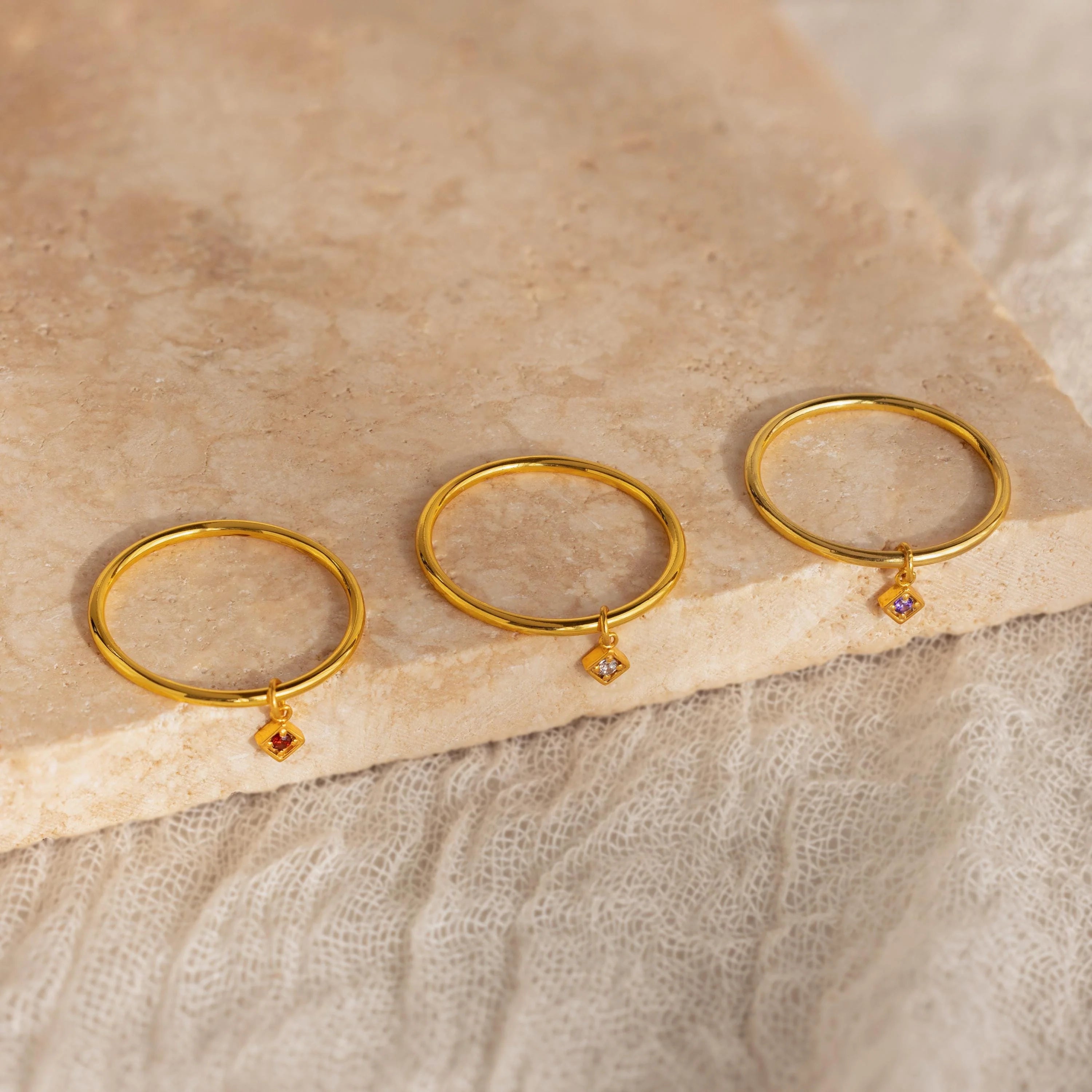 Dainty Birthstone Drop Ring Silver 18K Gold Plated