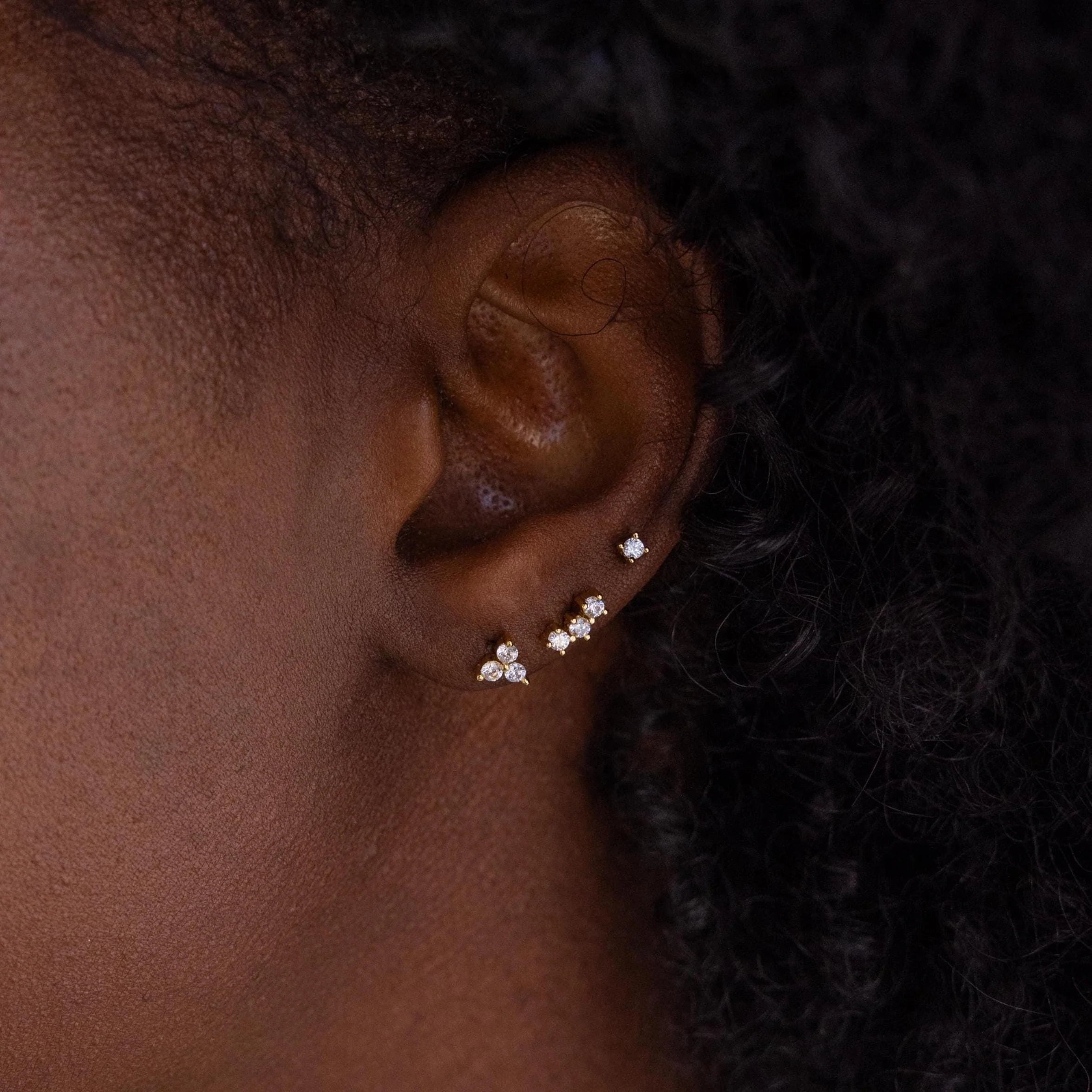 Diamond Flat Back Stud Set Silver 18K Gold Plated