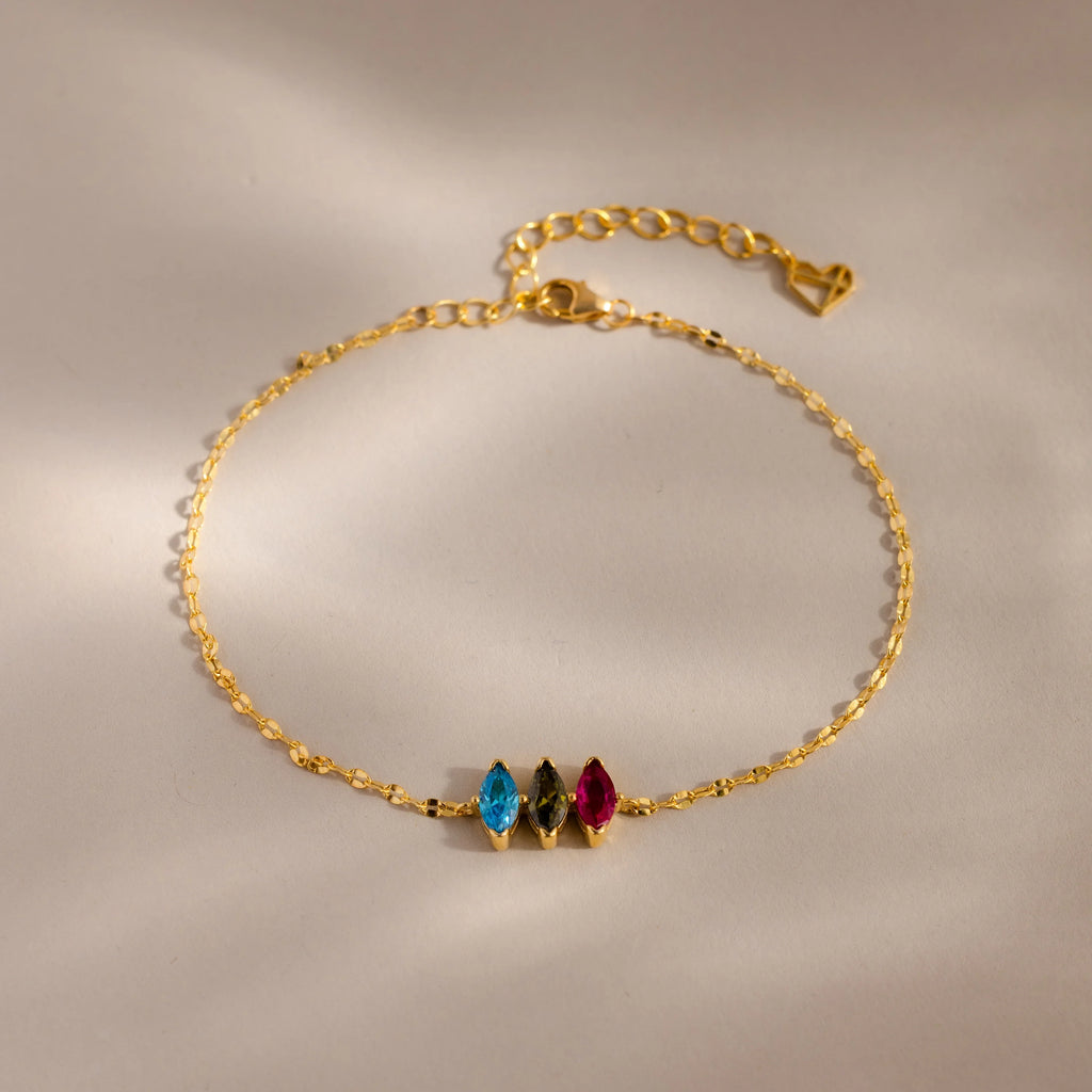 Multiple Marquise Birthstone Bracelet Silver 18K Gold Plated