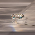 Blue Zircon Linked Initial Ring Set Silver 18K Gold Plated