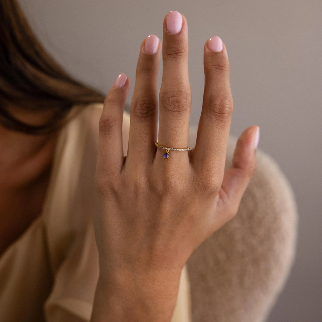 Pave Birthstone Drop Ring Silver 18K Gold Plated