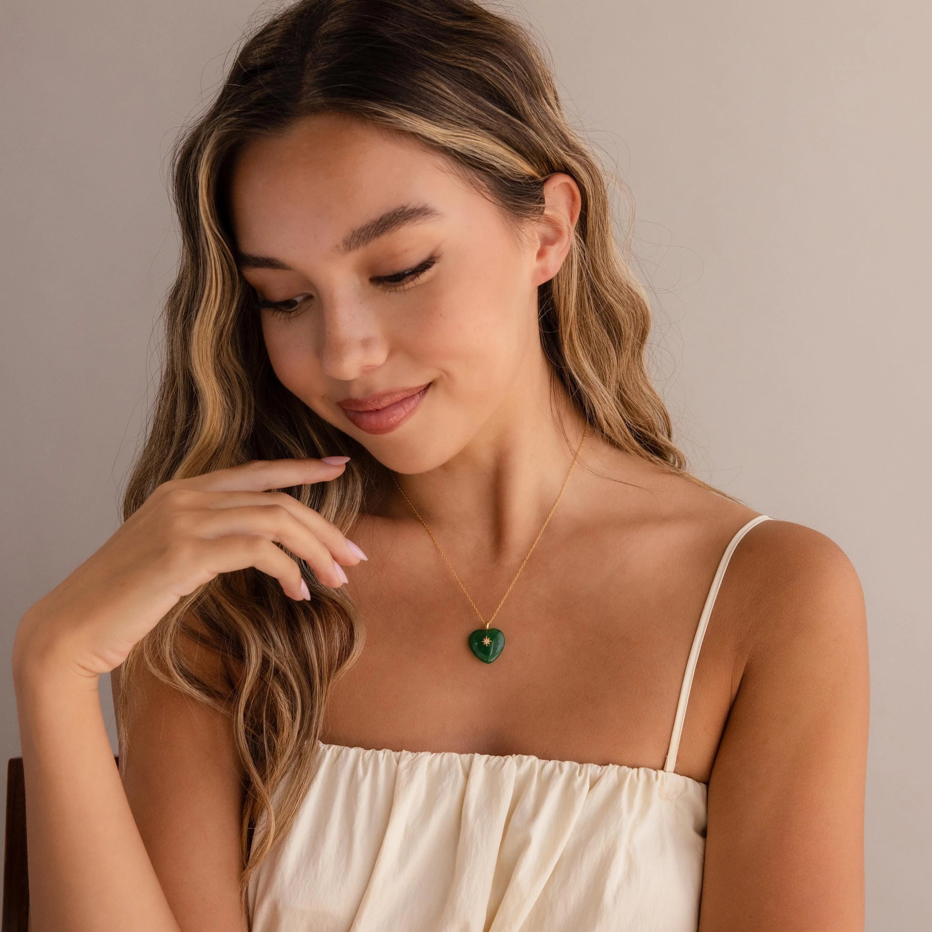 Jade Heart North Star Necklace Silver 18K Gold Plated