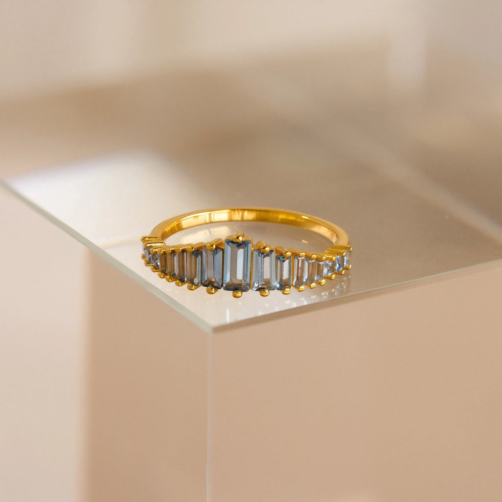 Art Deco Aquamarine Ring Silver 18K Gold Plated