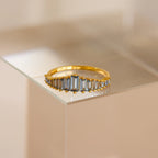 Art Deco Aquamarine Ring Silver 18K Gold Plated
