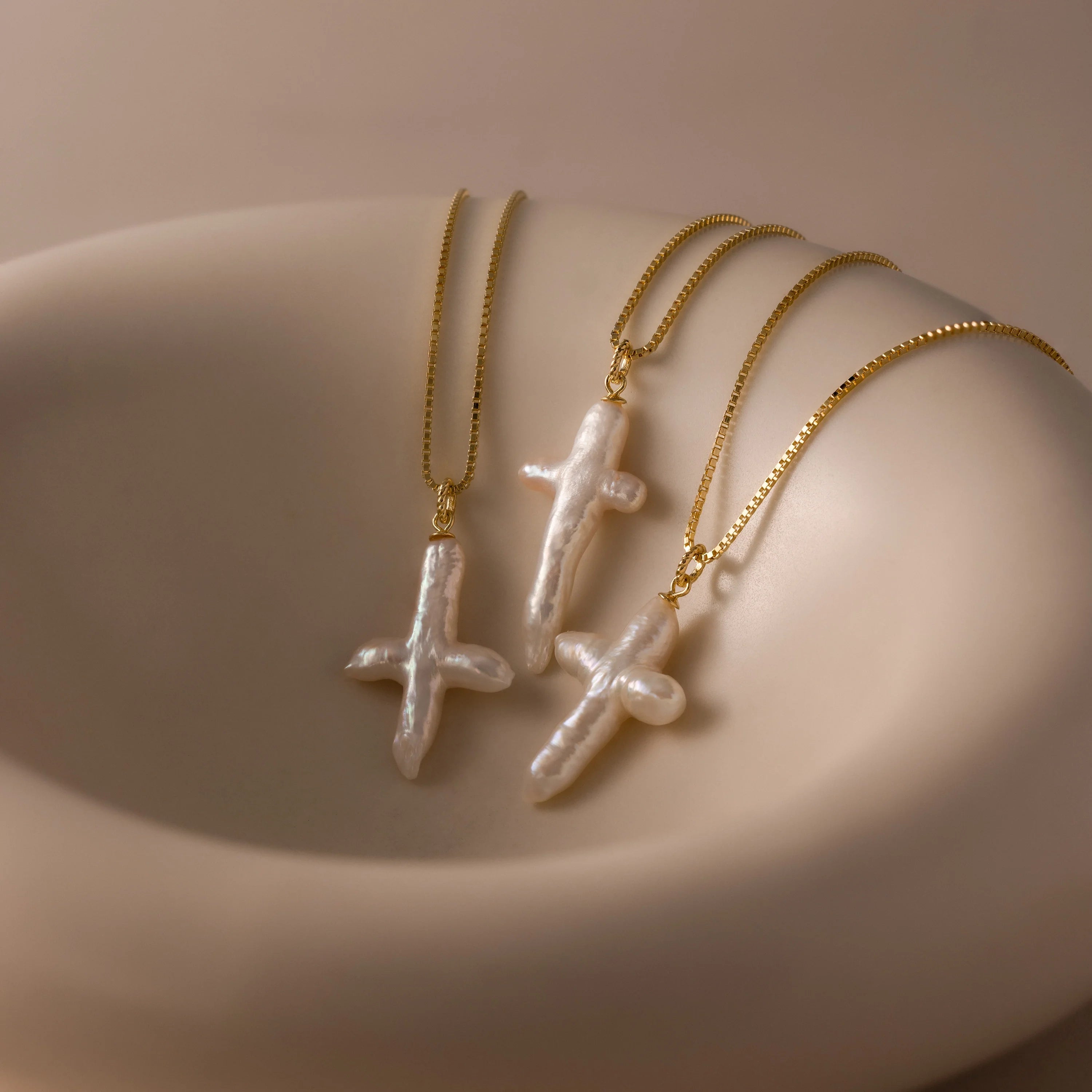 Baroque Pearl Cross Necklace Silver 18K Gold Plated