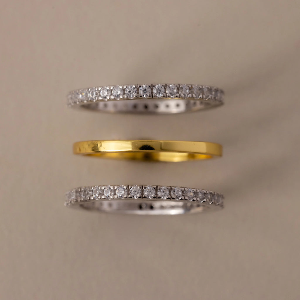 Mixed Metal Eternity Ring Set Silver 18K Gold Plated