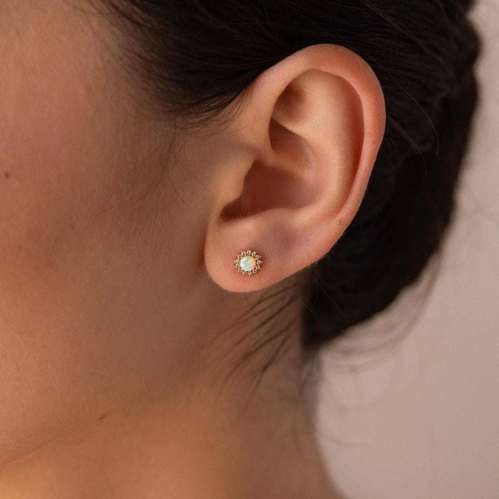 Diamond Opal Moon Studs Silver 18K Gold Plated