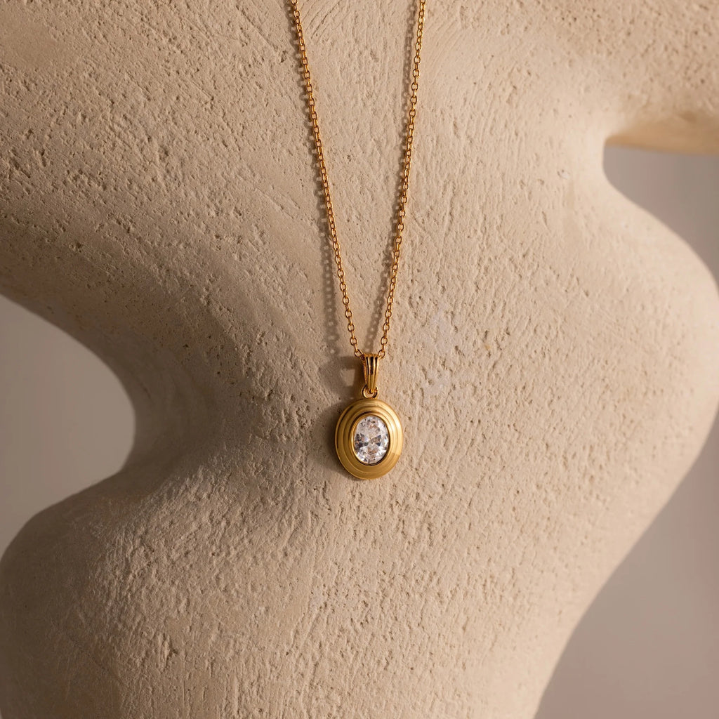 Diamond Pendant Necklace Silver 18K Gold Plated