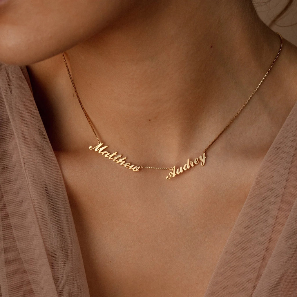 Carrie Box Chain Multiple Name Necklace Silver 18K Gold Plated