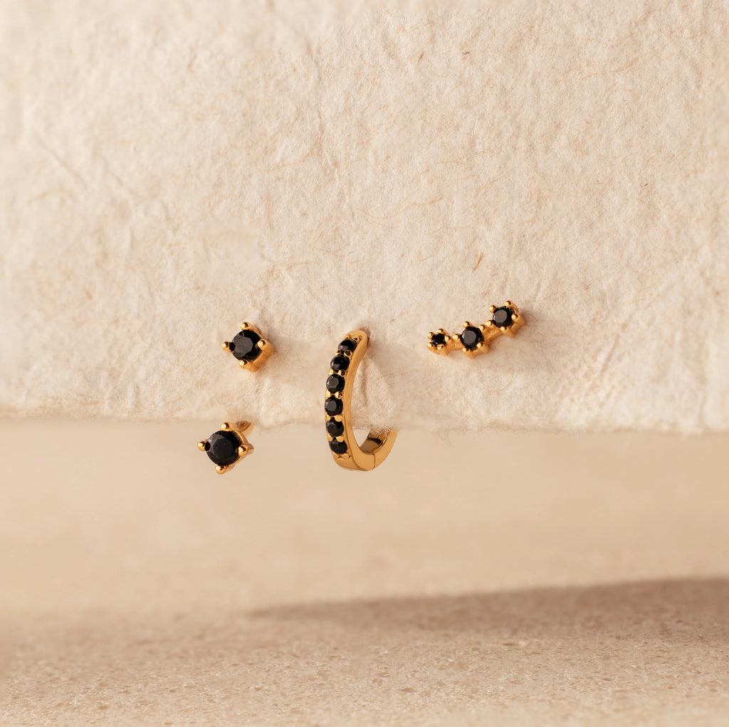Black Diamond Earrings Set Silver 18K Gold Plated