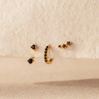 Black Diamond Earrings Set Silver 18K Gold Plated