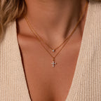 Diamond Art Deco Cross Necklace Silver 18K Gold Plated