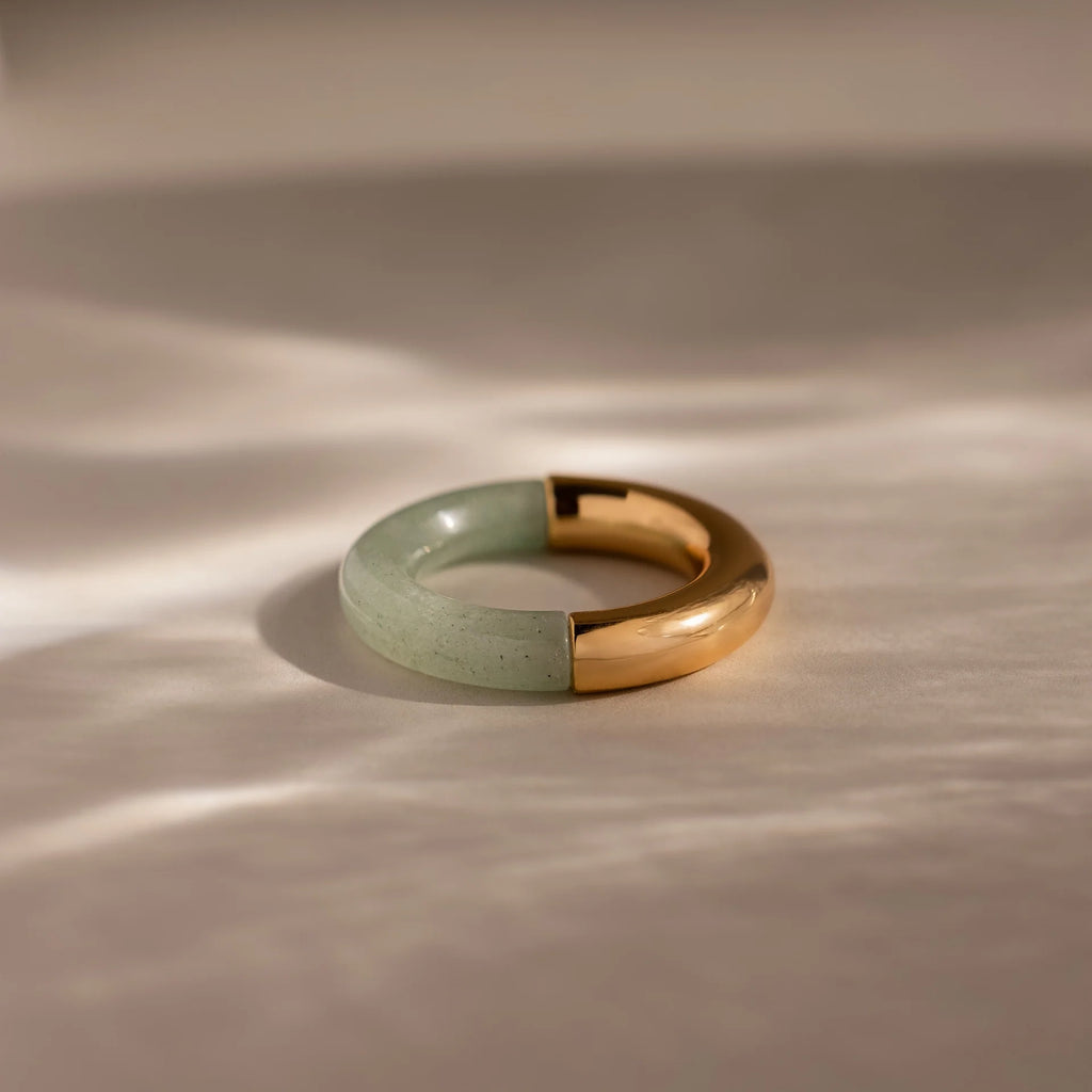 Half Jade Ring Silver 18K Gold Plated