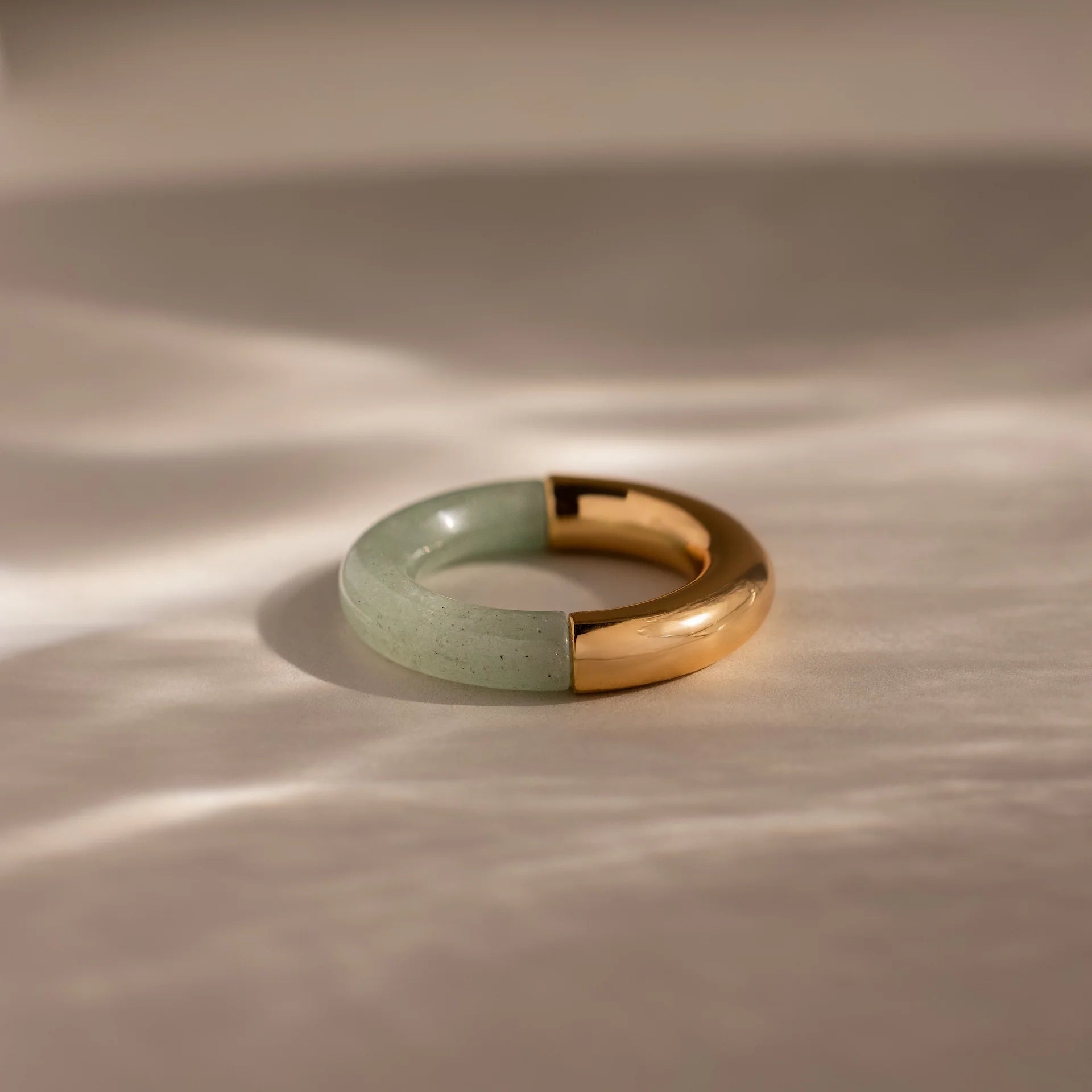 Half Jade Ring Silver 18K Gold Plated