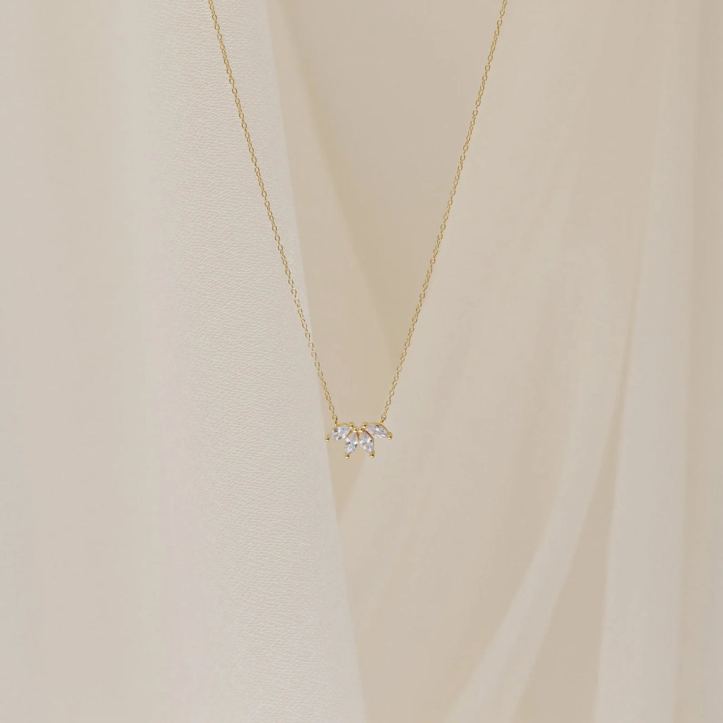 Marquise Diamond Flower Necklace Silver 18K Gold Plated
