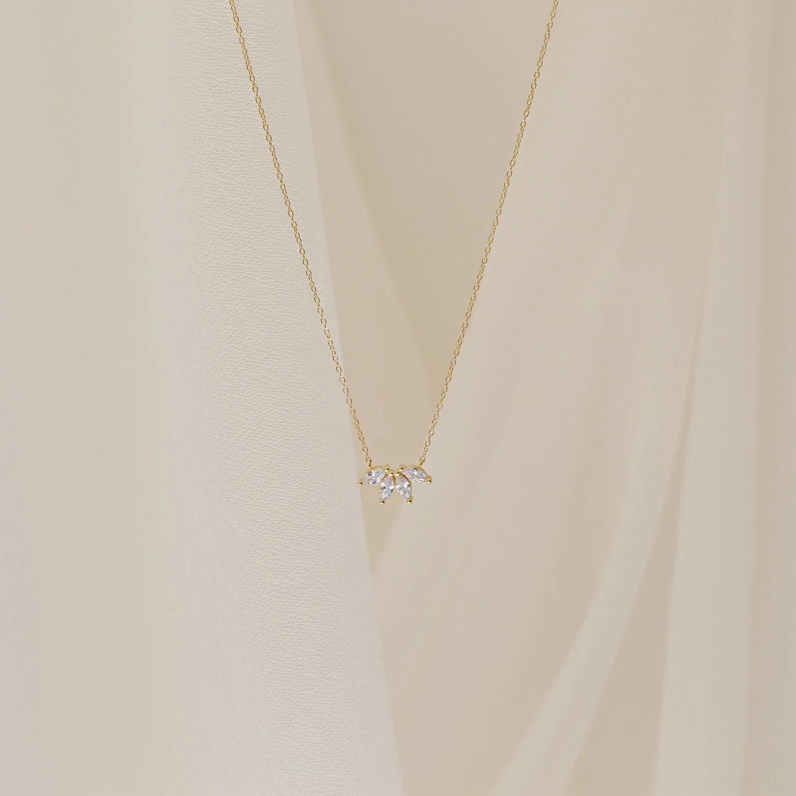 Marquise Diamond Flower Necklace Silver 18K Gold Plated
