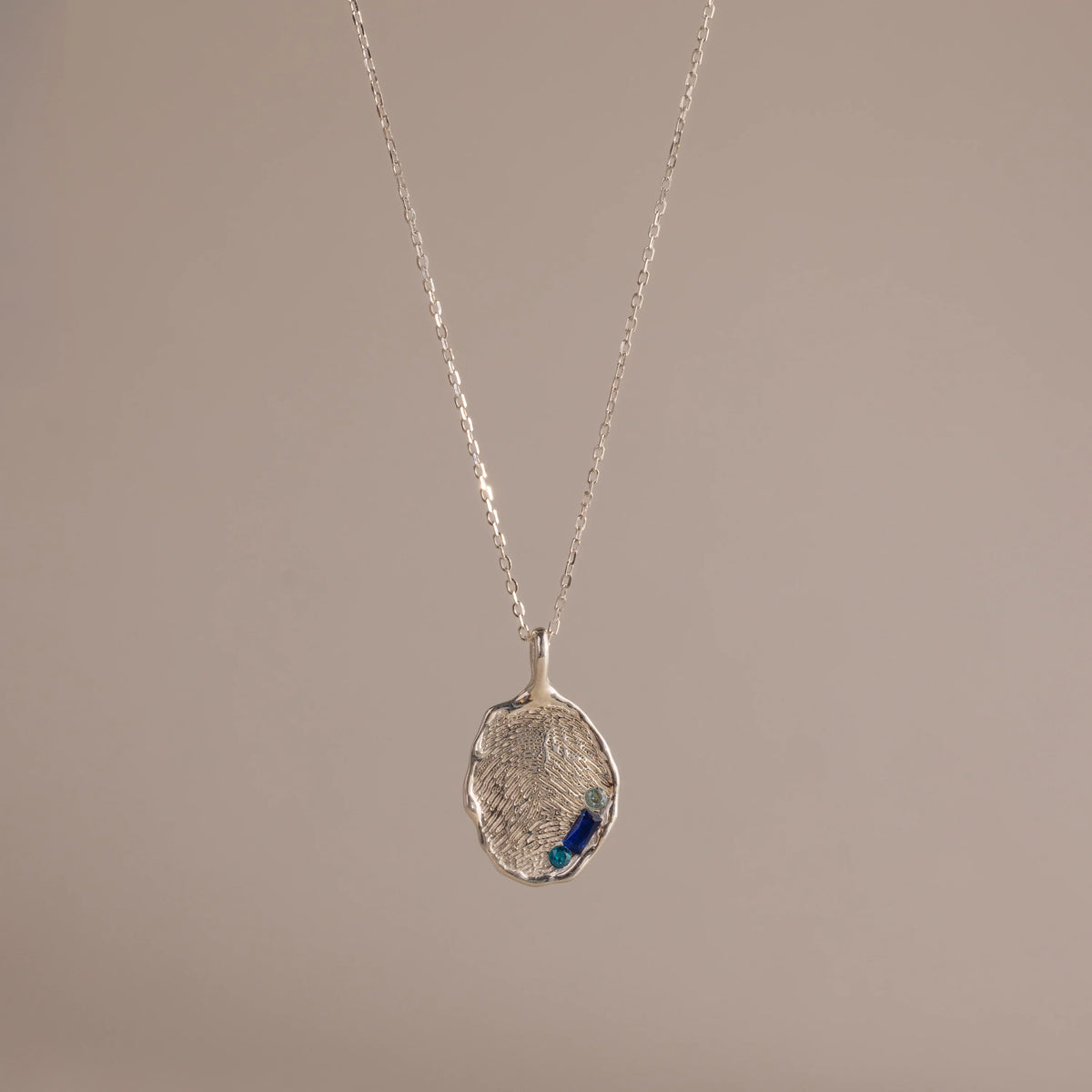 Organic Fingerprint Multi Birthstone Necklace Silver 18K Gold Plated