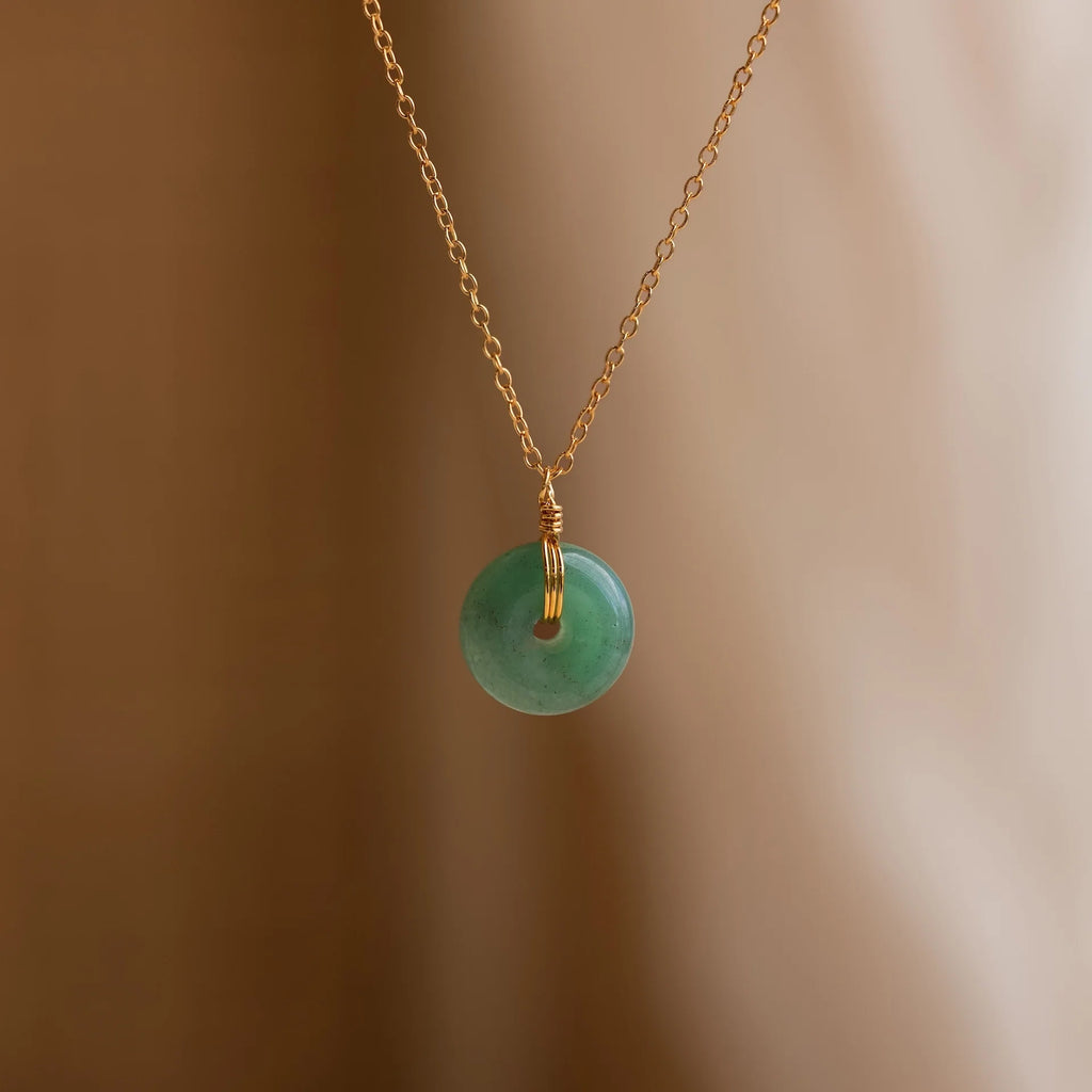 Round Jade Pendant Necklace Silver 18K Gold Plated
