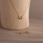 Marquise Diamond Necklace & Earrings Set Silver 18K Gold Plated