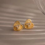 Ribbed Heart Initial Studs  Silver 18K Gold Plated