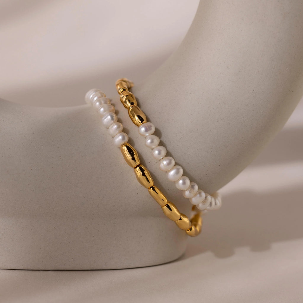 Duo Beaded Pearl Bracelet Silver 18K Gold Plated