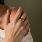Solace Jade Diamond Signet Ring Silver 18K Gold Plated