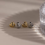 Enamel Covered Checkered Heart Studs Silver 18K Gold Plated