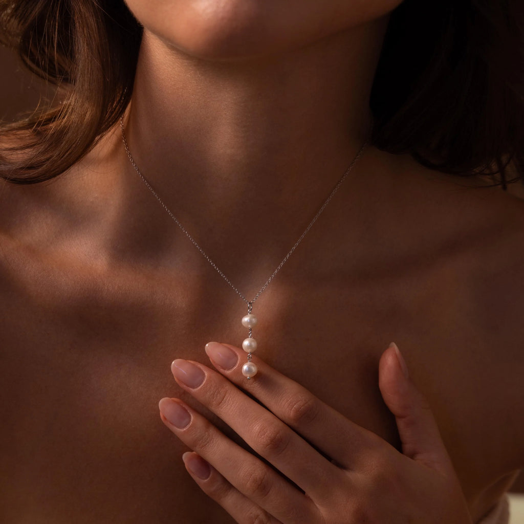 Pearl Cascade Necklace Silver 18K Gold Plated
