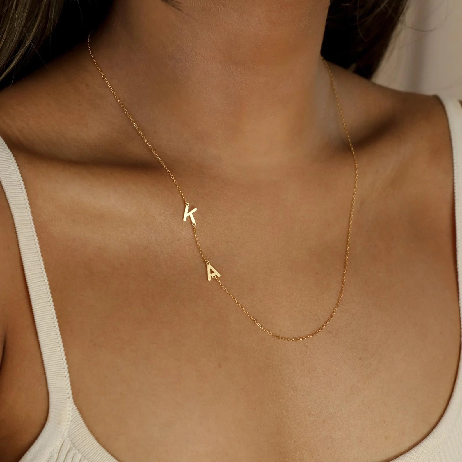 Sideways Initial Necklace Silver 18K Gold Plated